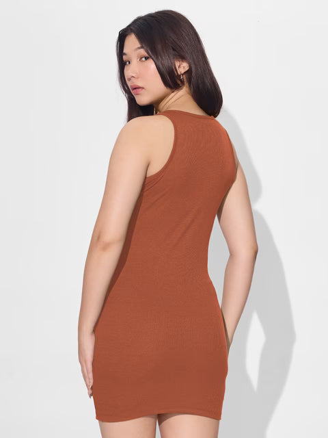 Ribbed Dress: Rust (Solids)