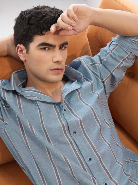 Cotton Linen Stripes: Lagoon