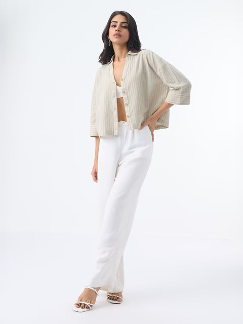 Cotton Linen Shirt: Latte