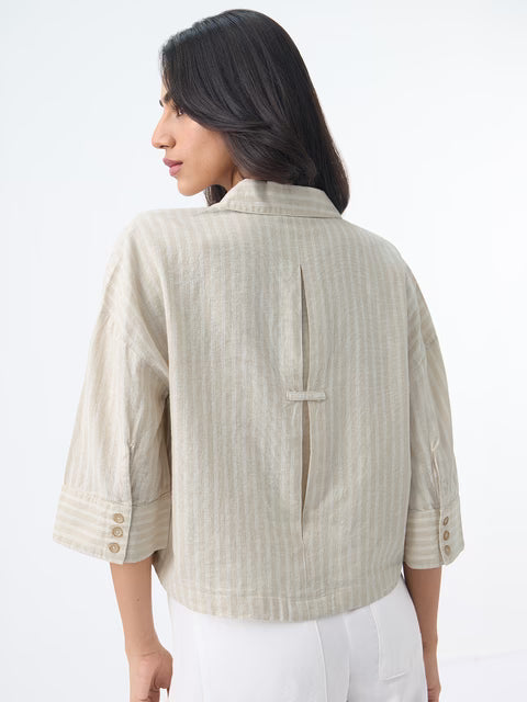 Cotton Linen Shirt: Latte