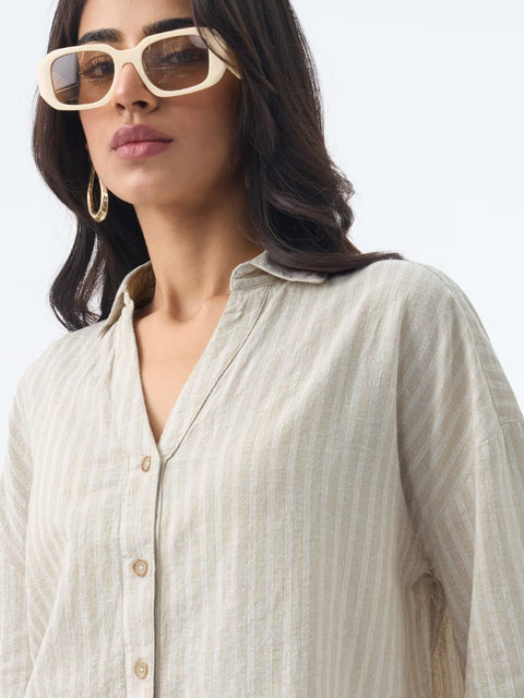 Cotton Linen Shirt: Latte