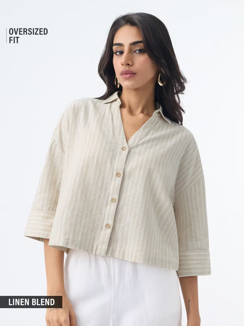 Cotton Linen Shirt: Latte