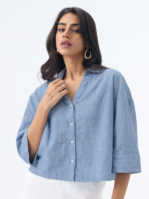 Cotton Linen Shirt: Azure