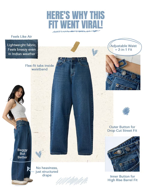 Barrel-Fit Denim: Drip Blue
