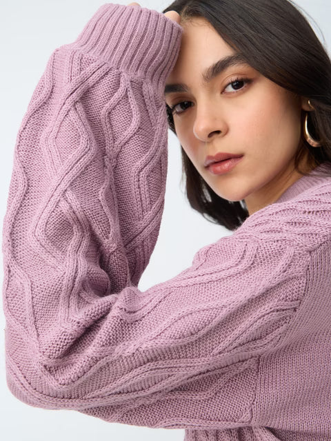 Cable-Knit Sweater: Dusky Rose