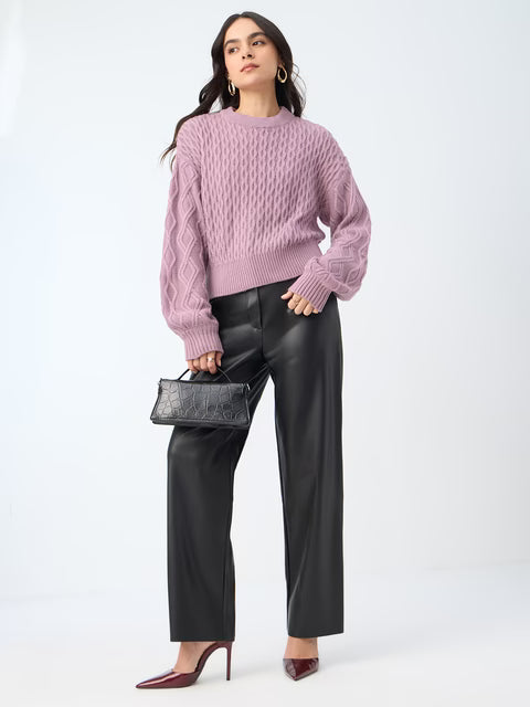 Cable-Knit Sweater: Dusky Rose