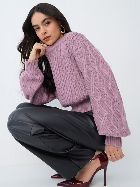 Cable-Knit Sweater: Dusky Rose