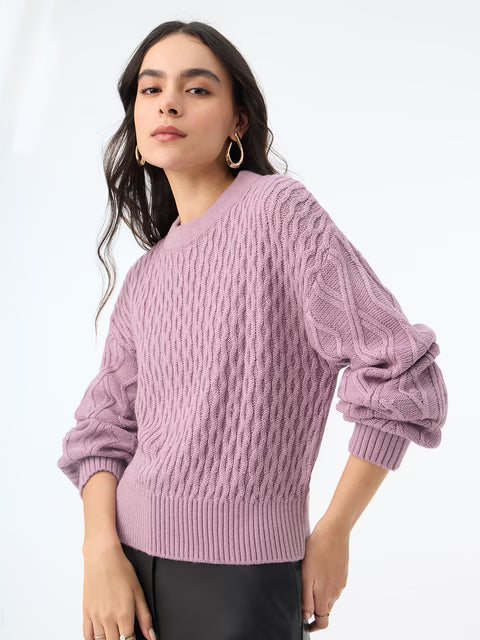 Cable-Knit Sweater: Dusky Rose