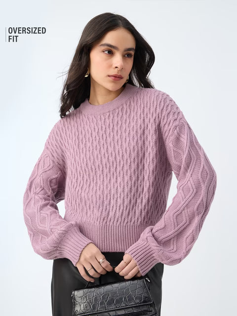 Cable-Knit Sweater: Dusky Rose