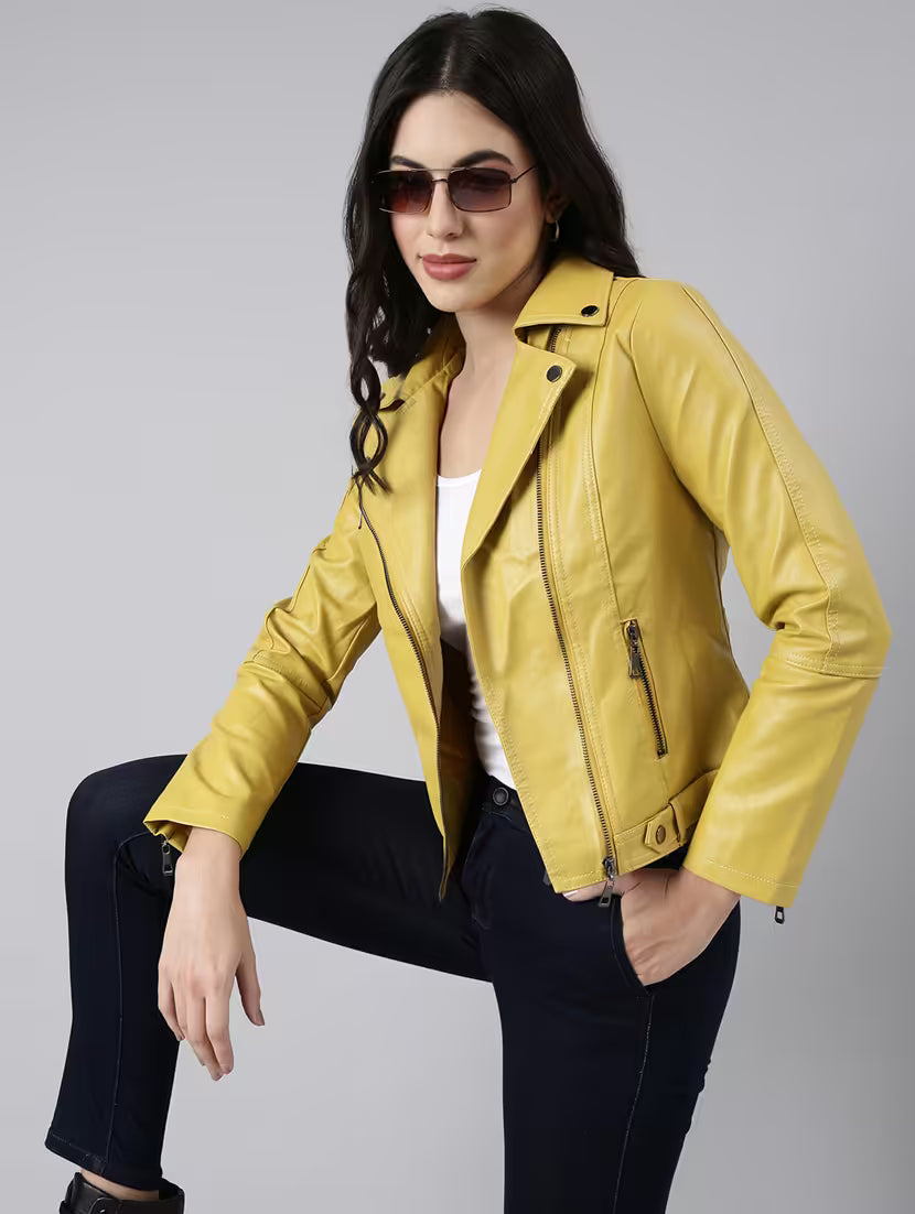 Yellow Leather Bomber Jacket