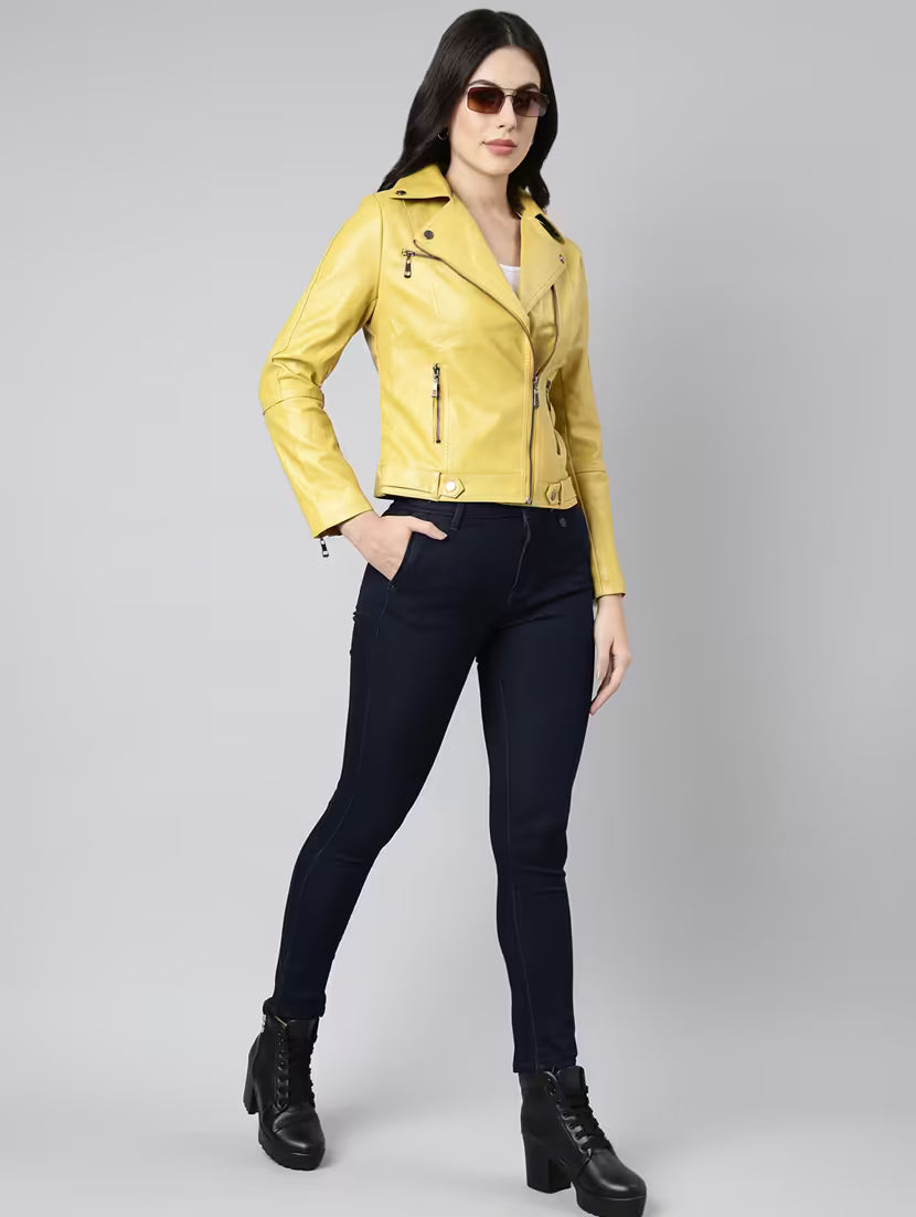 Yellow Leather Bomber Jacket