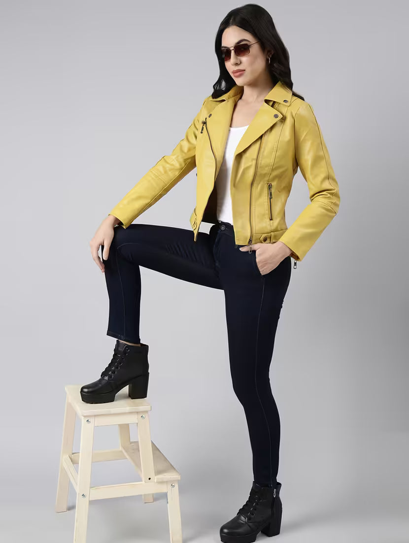 Yellow Leather Bomber Jacket