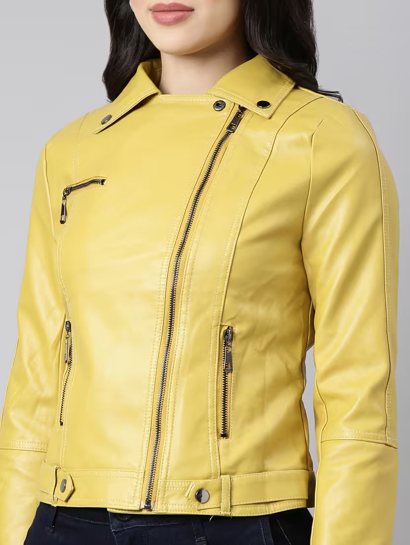 Yellow Leather Bomber Jacket