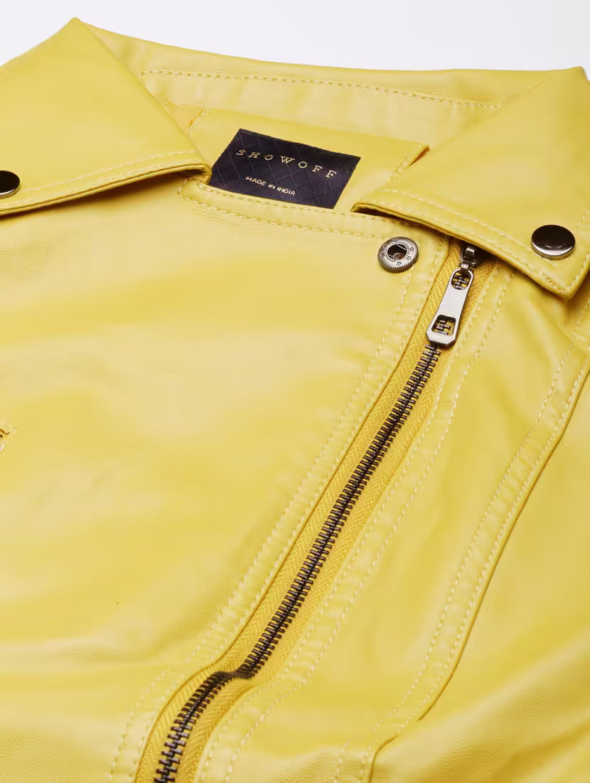 Yellow Leather Bomber Jacket